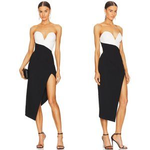 NEW Amanda Uprichard Soiree Midi Dress Black & Ivory White Strapless Formal XS